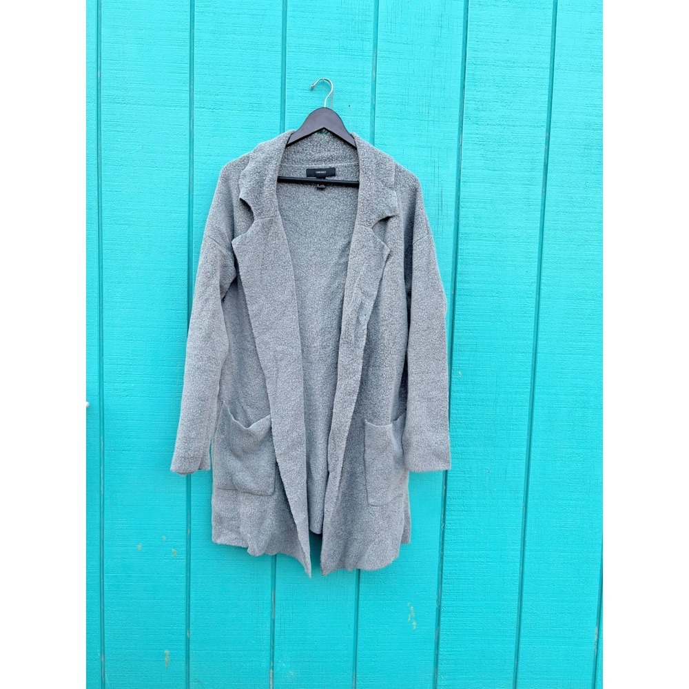 Forever 21 Gray Knit Cardigan Open Front Cozy Long Sleeve Women's Large